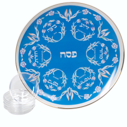 צלחת פסח פרחונית כחולה | פסח | יוּדָאִיקָה